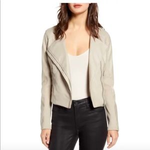 BlankNYC Record Breaker Collarless Faux Leather Moto Jacket (Fawn - Cream color)